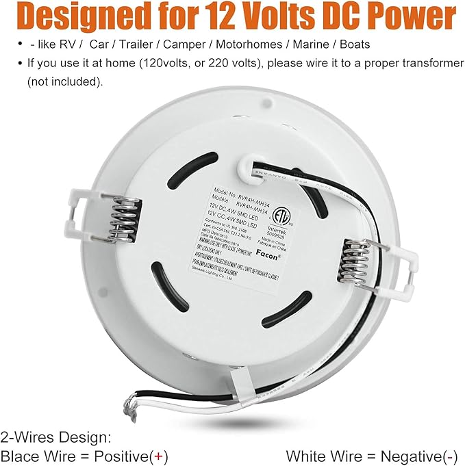 Facon 4.5inch 12V LED RV Puck Light - 2 Packs, 4000K Cool White, Full Aluminum Recessed 12Volt Interior Ceiling Lights for RV, Camper, Trailer, Boat, cETL Certified