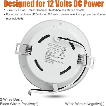 Facon 4.5inch 12V LED RV Puck Light - 2 Packs, 4000K Cool White, Full Aluminum Recessed 12Volt Interior Ceiling Lights for RV, Camper, Trailer, Boat, cETL Certified