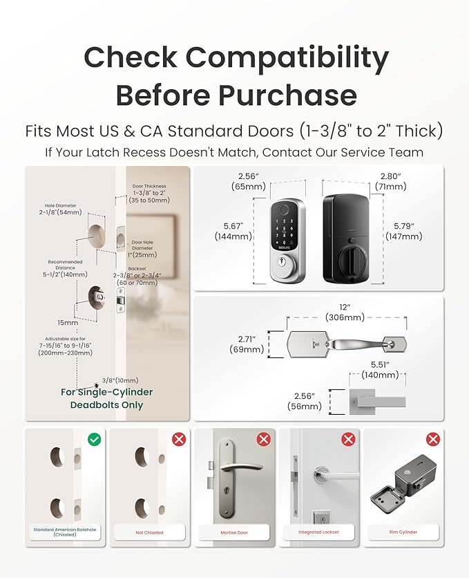 DESLOC B200 Fingerprint Front Door Lock Set with Durable Handleset, Keyless Entry Deadbolt, Electronic Keypad, App Control, Easy Installation, Designed for a Modern and Stylish DESLOC Home, Silver