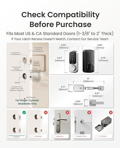 DESLOC B200 Fingerprint Front Door Lock Set with Durable Handleset, Keyless Entry Deadbolt, Electronic Keypad, App Control, Easy Installation, Designed for a Modern and Stylish DESLOC Home, Silver