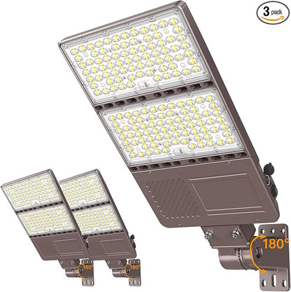 3 Pack LED Parking Lot Light 350W 280W 210W Adjustable, ETL Listed LED Shoebox Lights 5700K 5000K 4500K Tunable, 52500LM Commercial Street Area Light with Photocell, IP65, AC100-277V