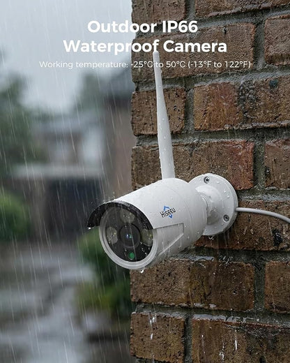 Hiseeu 4K Security Camera System, 24/7 Recording, 10.1" Touch Screen LCD 8MP Monitor, Wired Plug-in Powered 4Pcs 8MP Outdoor Cameras, Two-Way Audio, Color Night Vision, Motion Detection,500G HDD, IP66