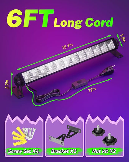6 Pack 42W LED Black Light Bar, Blacklight with 6FT Cord+Switch+Plug, Glow in The Dark Black Lights Party Supplies for Halloween Decorations, Fluorescent Poster, Body Paint, Classroom, Bedroom