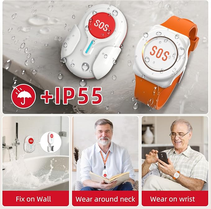 CallToU Wi-Fi Wireless Caregiver Pager Call Button for Elderly at Home , APP Emergency Alert for Seniors, Patients, and the Disabled with 1 Call Button, 1 Watch Button, 1 Receiver (2.4GHz Wi-Fi)