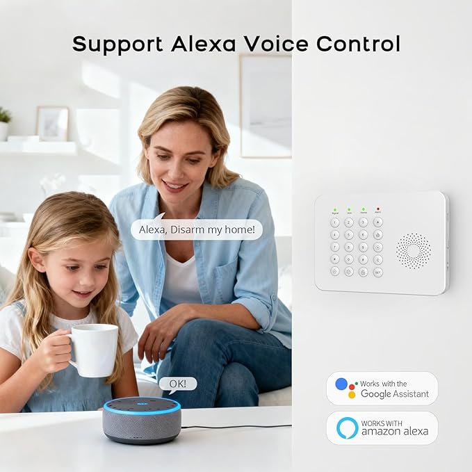 2026 Alarm System for Home Security,20 Piece DIY Home Alarm System with Smart Life or Tuya App Real-Time Alert,SOS Button,Remote,Compatible with Alexa and Google NO Monthly Fees,Easy to Install