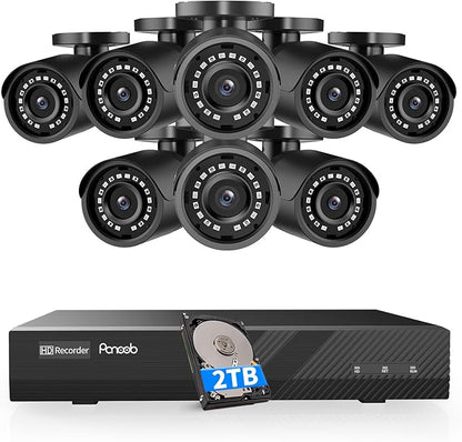 8 Channel Security Camera System, 8X 5MP Wired Outdoor Surveillance IP PoE Bullet Cameras with AI Human Detection, Remote Access, Built-in Mic/Audio, 4K 8CH PoE NVR 2TB HDD, PB37F30808-5M