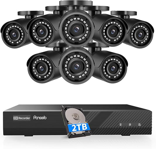 8 Channel Security Camera System, 8X 5MP Wired Outdoor Surveillance IP PoE Bullet Cameras with AI Human Detection, Remote Access, Built-in Mic/Audio, 4K 8CH PoE NVR 2TB HDD, PB37F30808-5M