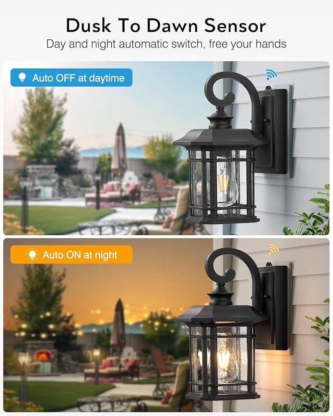VIANIS Black Outdoor Lights for House, Dusk to Dawn Light Fixture, Waterproof Wall Lights, Porch Lights Outdoor for House, Garden, Garage, Entryway, Anti-Rust