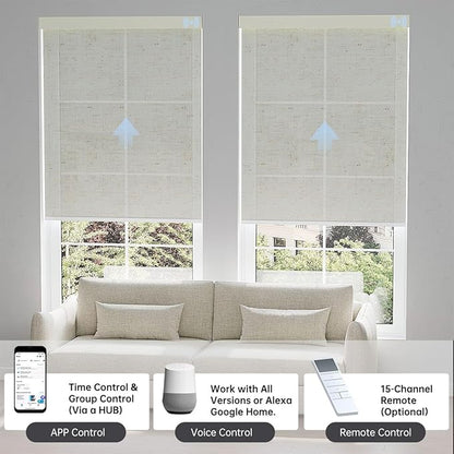 Motorized Blinds with Remote, Light Filtering Smart Blinds for Windows Automatic Roller Shades Compatible with Alexa, Motorized Shades Customized for Living Room Home Office (Linen Beige)