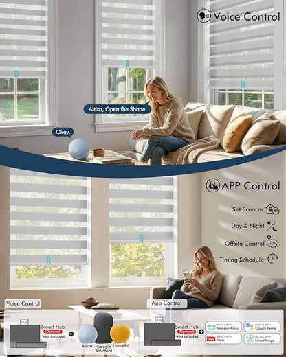 No Drill Motorized Zebra Blinds with Remote,Cordless Shades Dual Layer,Thermal Insulated Upgraded Shades(Gray,33.5" W x 72" H)
