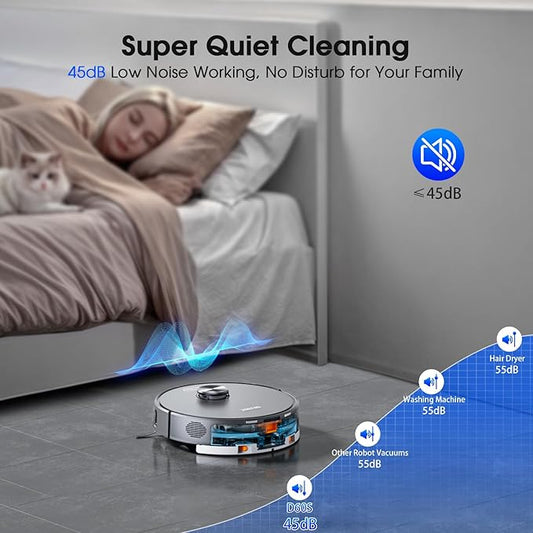 Robot Vacuum and Mop, Mapping Robotic Vacuums Cleaner with LiDAR Navigation Smart & Strong Suction, WiFi/App/Alexa/Voice Control, Obstacle Avoidance, for Home, Wood/Hard Floors, Pet Hair -Gray