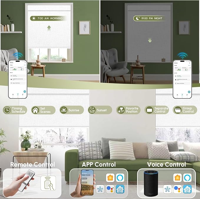 FineTell Motorized Blinds with Remote, 100% Blackout Roller Shades Compatible with Alexa,Apple Homekit,Google Home APP and Voice Control, Customized Electric Blinds (100% Blackout Classic White)