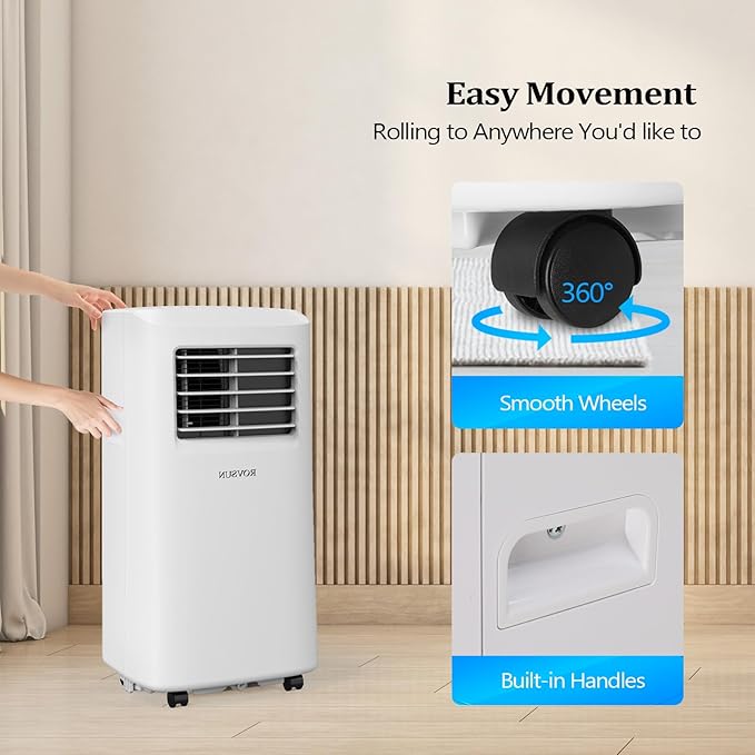 ROVSUN WiFi Enabled Smart 8000 BTU Portable Air Conditioner with Remote & APP Control, 3-in-1 Cooler, Dehumidifier & Fan, Powerful Room Mobile AC Unit with Rolling Wheels & Easy Installation Kit