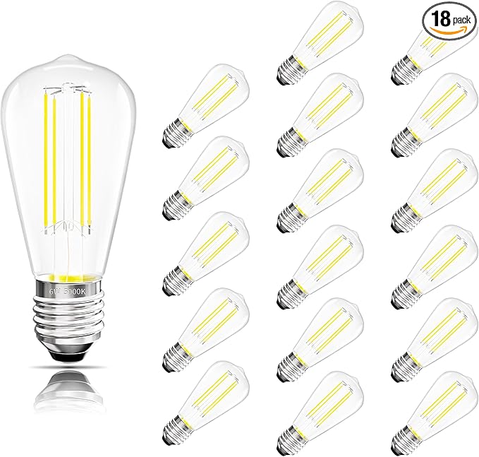 Edison Bulbs E26 Medium Base 5000K Daylight White, 750LM ST19 Vintage LED Filament Bulb Clear Glass, Equivalent 75W Dimmable Lights Bulb 90+ CRI for Chandeliers, Pendants, Wall Sconces-18 Pack
