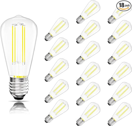 Edison Bulbs E26 Medium Base 5000K Daylight White, 750LM ST19 Vintage LED Filament Bulb Clear Glass, Equivalent 75W Dimmable Lights Bulb 90+ CRI for Chandeliers, Pendants, Wall Sconces-18 Pack