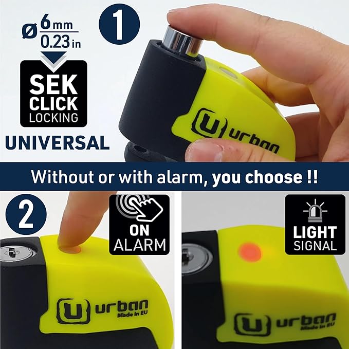 URBAN UR6 Hi-Tech Motorcycle Disc Lock with Smart Alarm | Best Value | 120dB, LED, Warning, A+ Sensitivity, Truly Waterproof, Long-Life CR2 Battery, Carried Locked, Bike Anti Theft Wheel Brake Locks