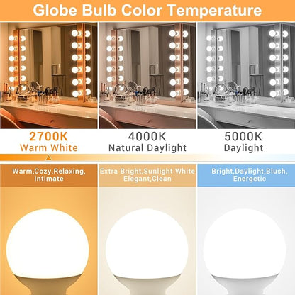 G25 Vanity Light Bulb 2700K Warm White 8 Pack, LED Globe Light Bulbs for Bathroom Vanity Mirror,E26 Medium Screw Base,5W 60W Incandescent Equivalent,500 Lumen,Non-dimmable