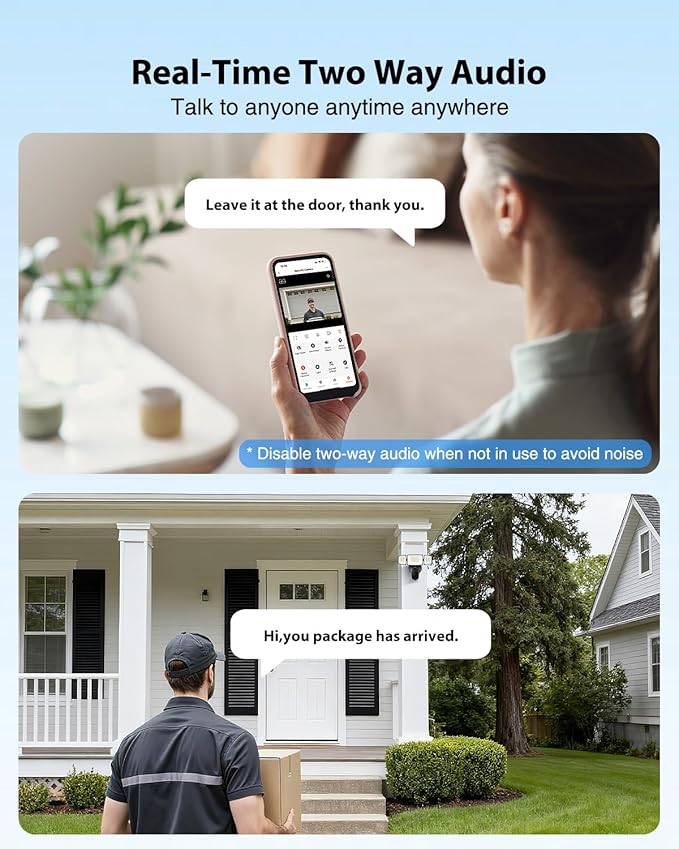 Floodlight Camera Hardwired 6500LM, 2K HD Security Camera Outdoor with Motion-Activated, 2.4G WiFi, Color Night Vision, 24/7 Recording, 2-Way Audio, Built-in Siren, Works with Alexa & Google