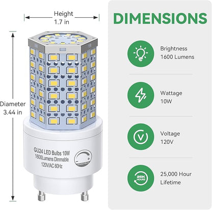 BMXKPO GU24 LED Light Bulb Dimmable 10W,4000K,1600 Lumens(100W Equivalent),Replace CFL Twist-in 2 Prong Light Bulb (4-Pack)