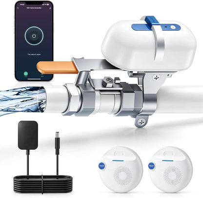 WiFi Smart Water Leak Detection & Auto Shut-Off Kit – 1 EVO Valve Controller + 2 Wireless Sensors, No Hub Needed, Works with Alexa & Google Home, Real-Time App Alerts for Home & Business