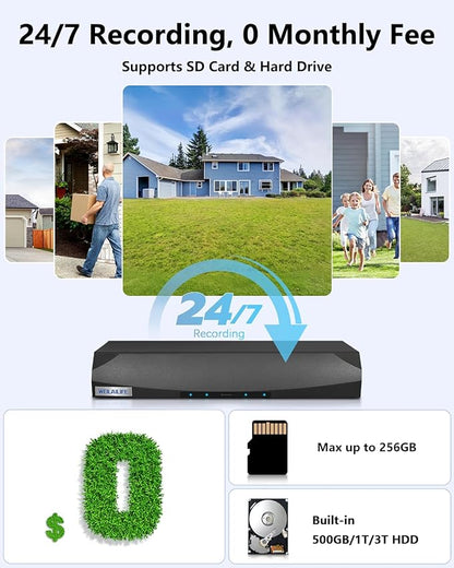 【2-Way Audio & Auto Tracking】 4K Wired Security Camera System, Outdoor POE PTZ IP Cameras, Home Video Surveillance Camera Systems