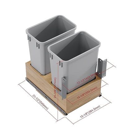 Dowell Double 35Qt Undermount Trash Pull-Out Waste Container with Full Extension Soft-Close Slides, Bottom Mounted, Face Frame/Frameless Min. Cabinet Opening: 15-1/2 Inch Wide-4008 0218 35