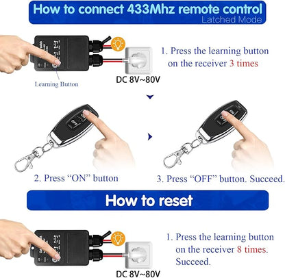 DieseRC Waterproof Wireless Remote Control DC 8V-80V 30A Radio Control Switch Outdoor Remote Switch for Wet Location Outdoor Yard Light Water Pump Farm Irrigation Roof Garden Fan Lamp Garage Warehouse