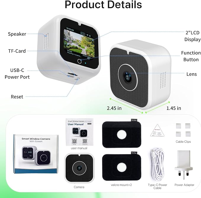 Window Camera with Smart Screen, 3K 5MP Indoor Window Security Camera, AI Color Night Vision for Home Security, 2.4G&5GHz WiFi, Motion Detection, Work w/Alexa&Google Assistant, Dome Cameras