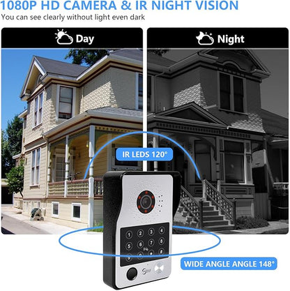 7-Inch Smart Video Intercom System,1080P HD Wired Doorbell with Touchscreen Monitor,Fingerprint, RFID & PIN Unlock,Tuya Smart App Control,Ideal for Homes, Villas & Apartments (1 doorbell + 4 Monitor)