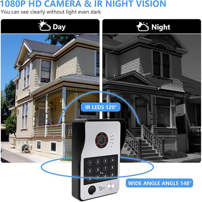 ANJIELO SMART Wired Video Door Phone Apartment Intercom System,7 Inch Touch Monitor with 1080P HD Camera Doorbell,Supporting Fingerprint,RFID Card,Password Unlocking for Home Villa,Tuya