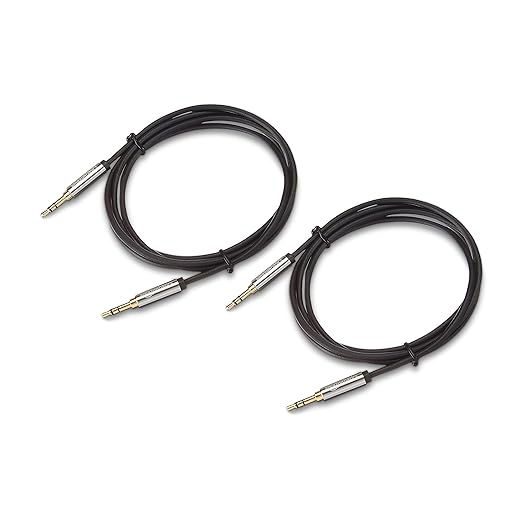 Amazon Basics 2-Pack 3.5mm Stereo Audio Cable for Car Stereo, Speaker or Subwoofer with Gold-Plated Plugs, Smartphone Compatible, 4 Foot, Black