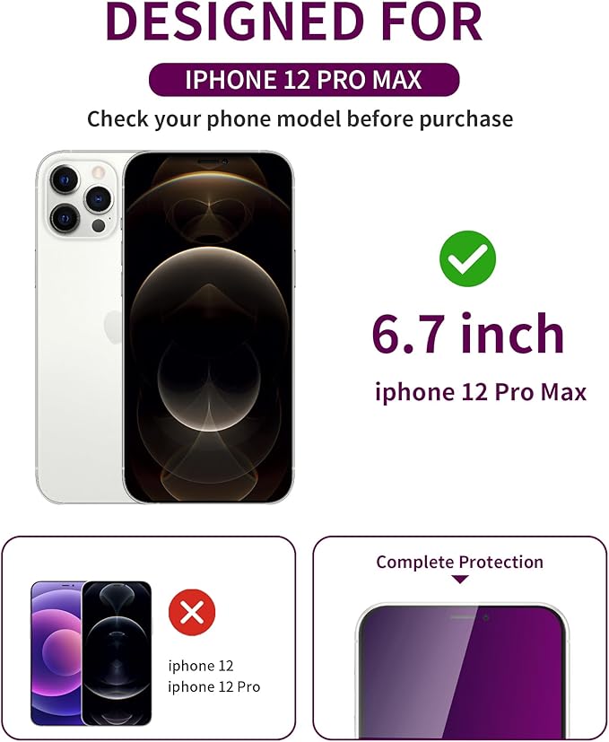 2 Pack Privacy Screen Protector for iPhone 12 Pro Max Tempered Glass 6.7'' Private Saver Anti-Spy Anti-Blue Light Eye Protection Anti-Scratch Full Coverage No Bubble