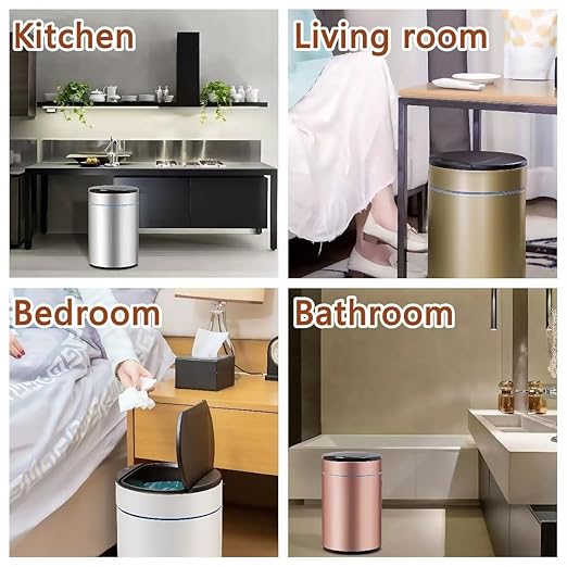 Garbage Can with Lid, Intelligent Sensor Opening and Closing, Small Garbage Can for Living Room, Bedroom, Kitchen and Bathroom (2, Black)