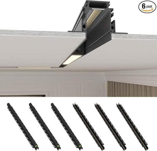 6 Pack Magnetic Track Lighting Rail, 4-Wire Recessed Aluminum Rail for LED Track Light System, Flush Mount 24V Low Voltage Adjustable Track for Ceiling (39.4inch/3.3ft)
