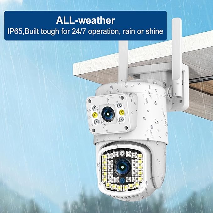 Dual Lens Outdoor PTZ Security Camera,4MP WiFi Surveillance Camera with Night Vision, Motion Detection, Human Tracking & Detection, 355°View, SD/Cloud, 24/7 Record, White,