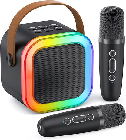 Mini Karaoke Machine for Kids Adults, 2026 TOP Birthday Gifts for Girls Boys 3,4,5,6,7,8+Year Old Toddler Toys, Portable Bluetooth Speaker with 2 Wireless Karaoke Microphones Player (Black)