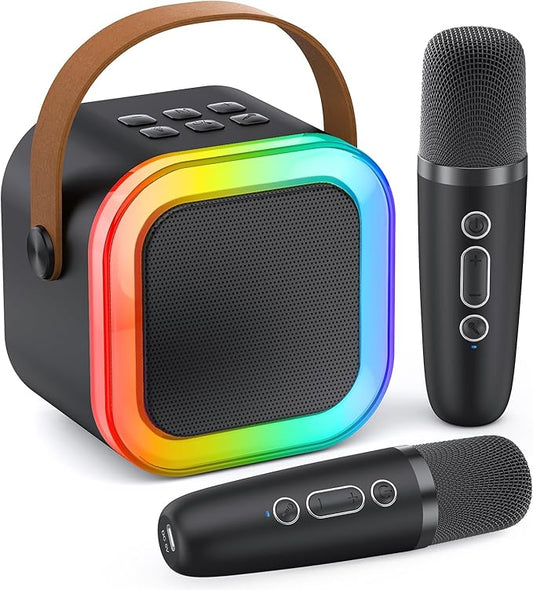 Mini Karaoke Machine for Kids Adults, 2026 TOP Birthday Gifts for Girls Boys 3,4,5,6,7,8+Year Old Toddler Toys, Portable Bluetooth Speaker with 2 Wireless Karaoke Microphones Player (Black)