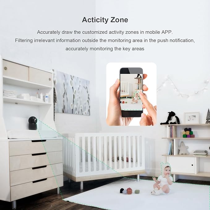Indoor Camera, 2K Cameras for Home Security with App Motion Detection Auto Tracking Alarm Live Notice Schedule Default Location, Pet Camera with Night Vision, 2.4 GHz, Black