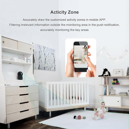 Indoor Camera, 2K Cameras for Home Security with App Motion Detection Auto Tracking Alarm Live Notice Schedule Default Location, Pet Camera with Night Vision, 2.4 GHz, Black