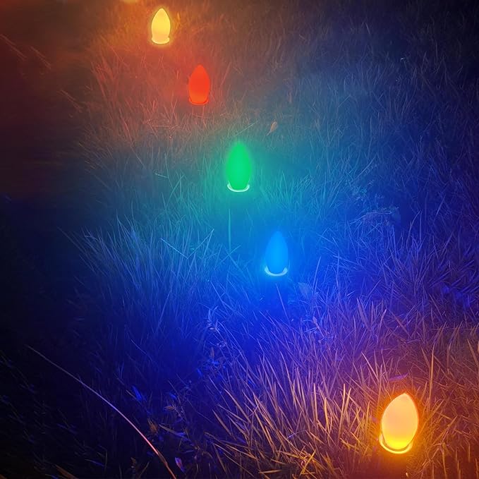 25 Pack C7 Multicolor LED Replaceable Bulbs – Dimmable Multicolor LED Christmas Lights Bulbs, 0.72W Indoor Outdoor Bulbs, Night Light, C7/E12, IP:65