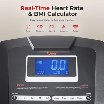 Sunny Health & Fitness Exercise Treadmills Double Deck Sizes and Incline Features with Bluetooth & SunnyFit App
