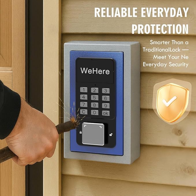 WeHere Key Lock Box Wall Mount, OTP/Fixed Password, APP Bluetooth/Wi-Fi, Spare Key Unlock, Porch Smart LockBox, Combination Keybox for Home, Realtors, Apartments, Garage, Store, Office