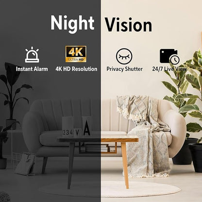 Hidden Camera with Alarm Clock & Bluetooth,Ultra 4K HD Wireless Indoor Camera for Home Security,WiFi Mini Nanny Cam with Night Vision,Motion Detection,Remote Live Stream