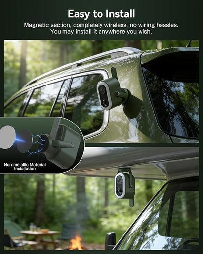 Xega 4G LTE Cellular Camping Camera Magnetic Built in SIM Card 2K HD Wireless Portable Camp Security Camera Outdoor 6000mAh Battery PIR Human Detection for RV/Camping/Travel/Picnic/Temporary Parking