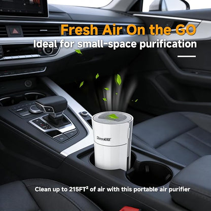 Home & Car HEPA Air Purifier USB-C Charging Ultra-Quiet 22dB Compact Design Night Light 360° Outlet Suitable for Car Interiors Desks Dorms & Pet Crates
