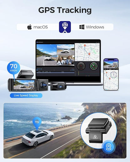 AZDOME M550 3CH Dash Cam 4K - 3.19" Screen IR Night Vision - 24H Parking Mode - 3-Channel Dash Cam - Interior IR Camera - Built-in GPS & WiFi - Three-Mode Parking Monitor