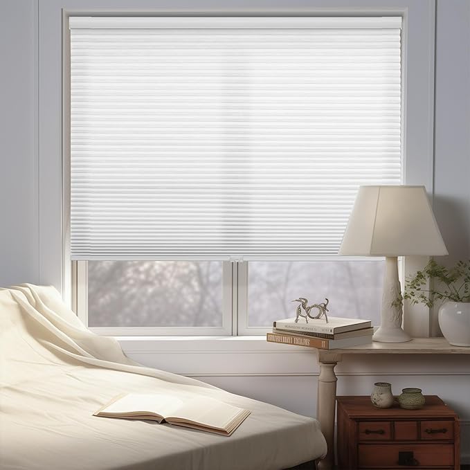 Changshade Cordless Cellular Shades Light Filtering Custom Size, Honeycomb Door Indoor Window Blinds 1.5 inch Cell Pleated Easy Install for Home, Office, Living Room, Bedroom, Bathroom, Nursey, White