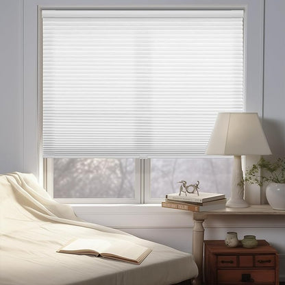 Changshade Cordless Cellular Shades Light Filtering Custom Size, Honeycomb Door Indoor Window Blinds 1.5 inch Cell Pleated Easy Install for Home, Office, Living Room, Bedroom, Bathroom, Nursey, White