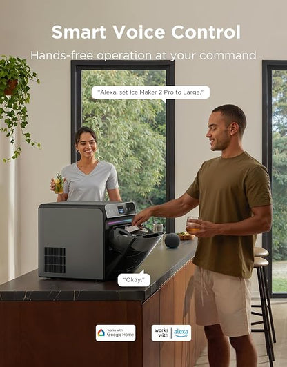 GoveeLife Smart Countertop Ice Maker 2 Pro, 3 Mins 9 Ice Cubes with 3 Sizes | 47lbs Daily, 40dB Quiet, Smart Pre-Cooling, App & Voice Control, Self-Clean, Dual Water Tanks for Home, Coffee, Party, Office