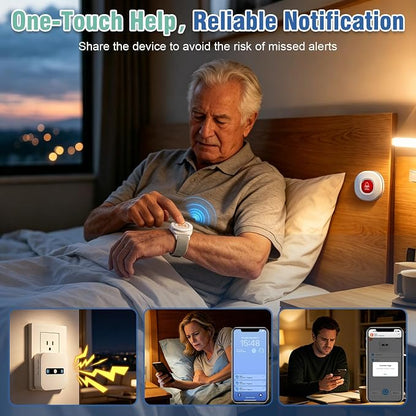 DAYTECH WiFi Caregiver Call Button Calls Phone, 1Button 1 Wrist 2 Receiver | Emergency Button for Seniors with App Alert, 2.4GHz WiFi Only, Senior Alarm Home Care, Bedside Bathroom Use